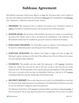 Sublease agreement Australia 1