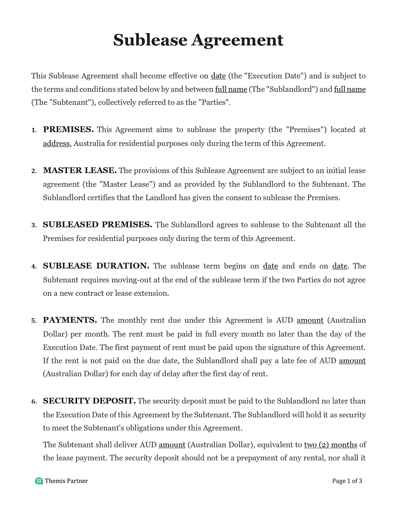 Sublease agreement Australia 1