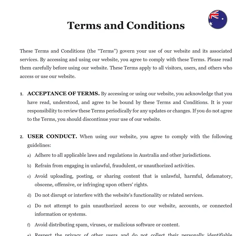 Terms and conditions Australia