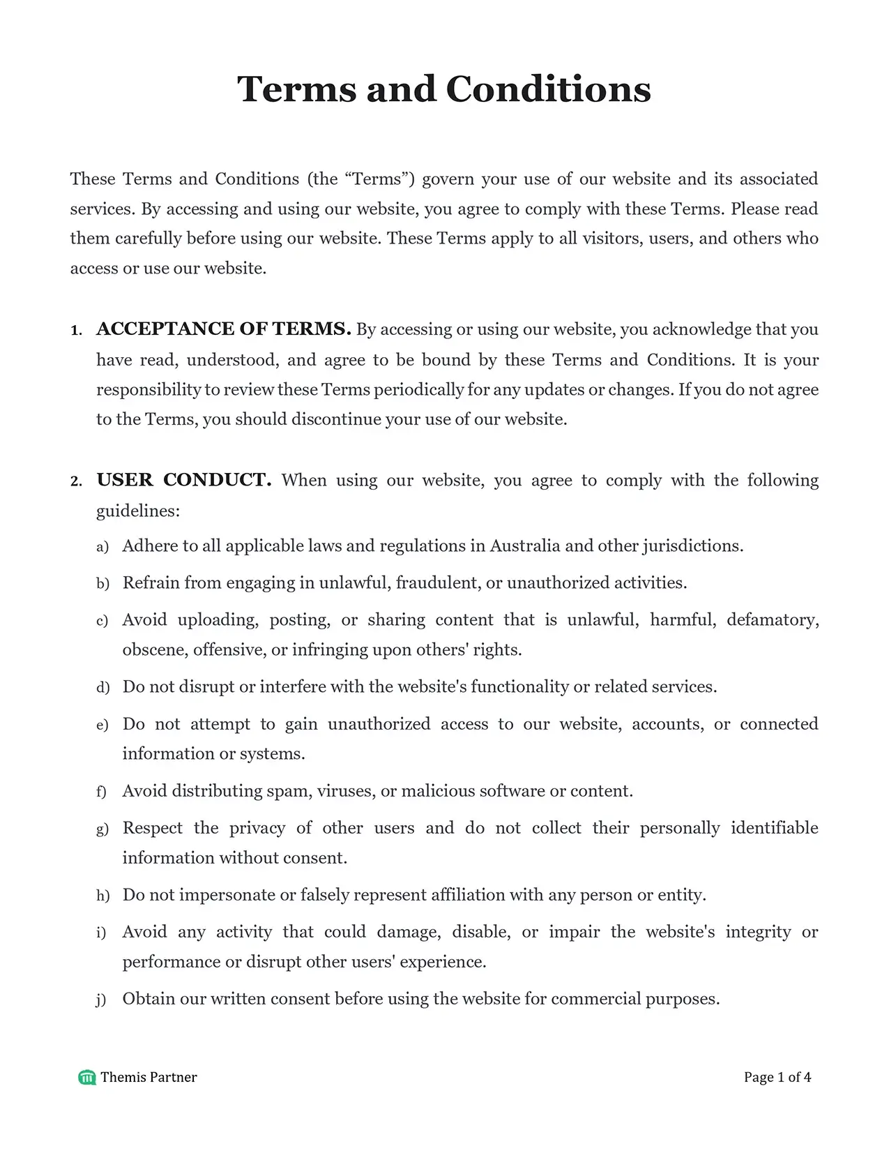 Terms and conditions Australia 1